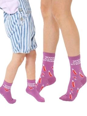 Wine Game Me And Mini Unisex Novelty Socks, Adult Shoe Sz 4-13, Kids Age 2-5